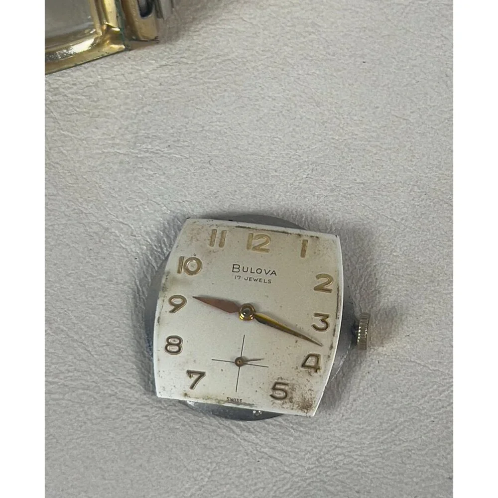 Vintage BULOVA L9 Men's Square Watch 10K Rolled Gold Parts/Repair 17 Jewels - Picture 3 of 9